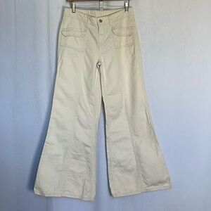 Divided Cream Flare Jeans Sz 4 Front & Back Seam Patch Pockets Festival Boho EUC